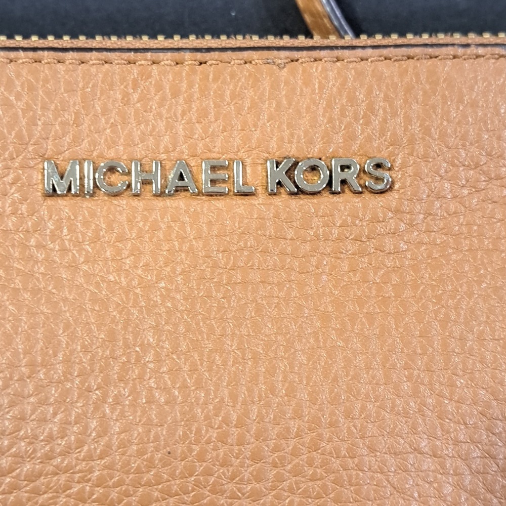 Michael Kors Jet Set Signature MK Large Double Zip Crossbody Brown Tan Leather - Picture 5 of 13